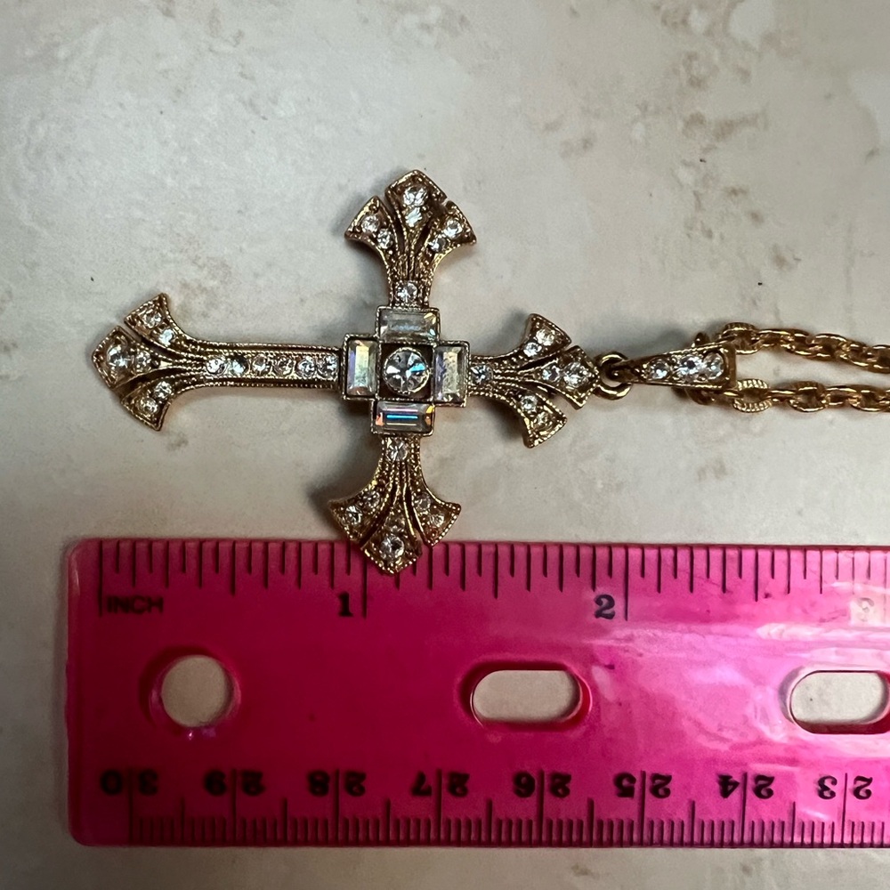 Vatican Library Gold-Tone Cross Necklace w/ Sparkling Rhinestones - Picture 14 of 16